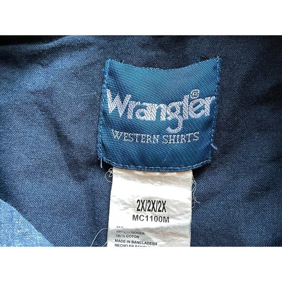 VTG Wrangler Western Shirt Men 2XL Blue Aztec Pearl Snap Rodeo Cowboy Southwest - Picture 3 of 10